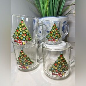 Vintage Christmas by Carlton Luminarc Glass Mugs - Set of 4 (1980s) 10oz